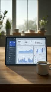 un tablet che mostra una dashboard pulita